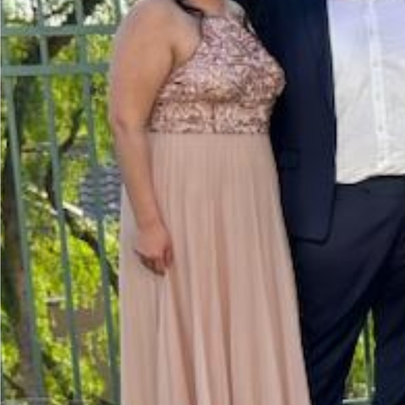 Halter Sequined Pleated A-Line Dress, lightly used, size 14, dry cleaned. - Picture 7 of 8